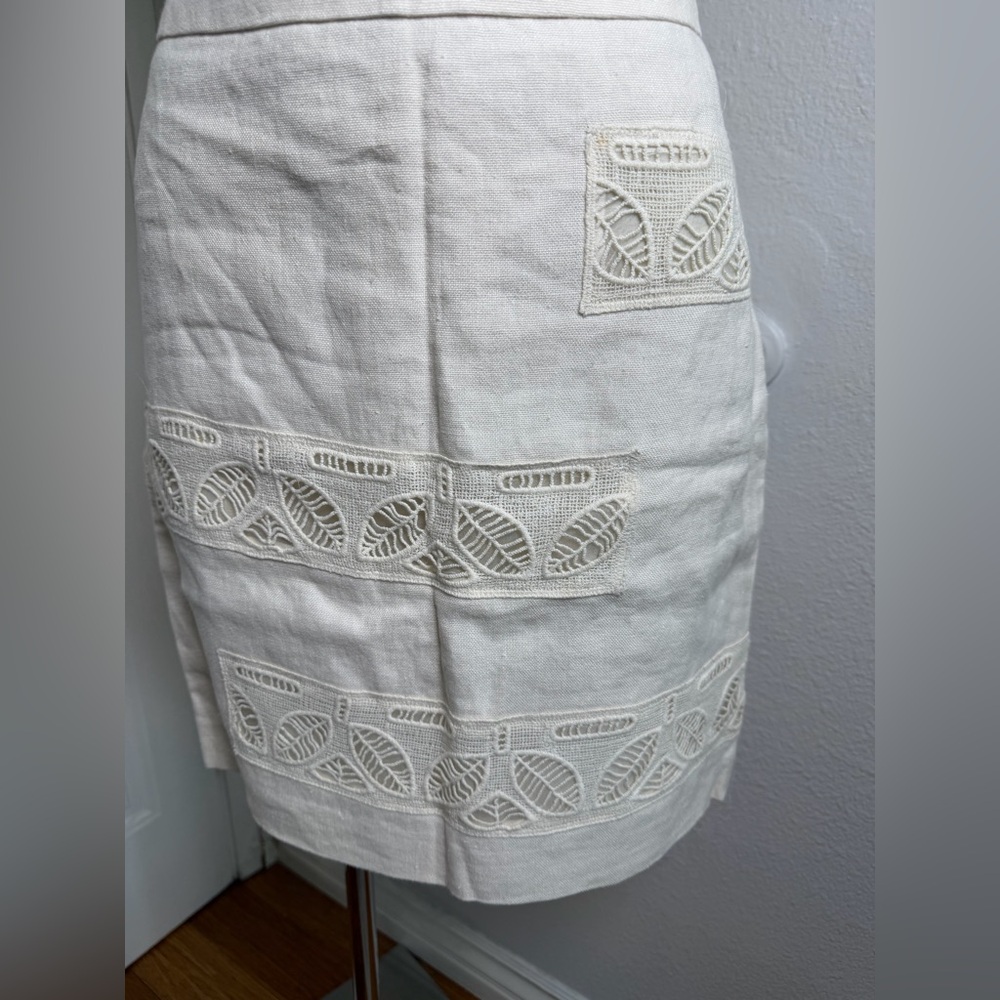Anthropologie Moulinette Soeurs Bonsai Breeze Linen Leaf Ivory Skirt Size 0 - Picture 2 of 10
